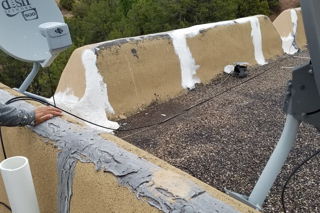 Spray foam re-roof with foamed parapet walls in the Bishops Lodge area of Santa Fe